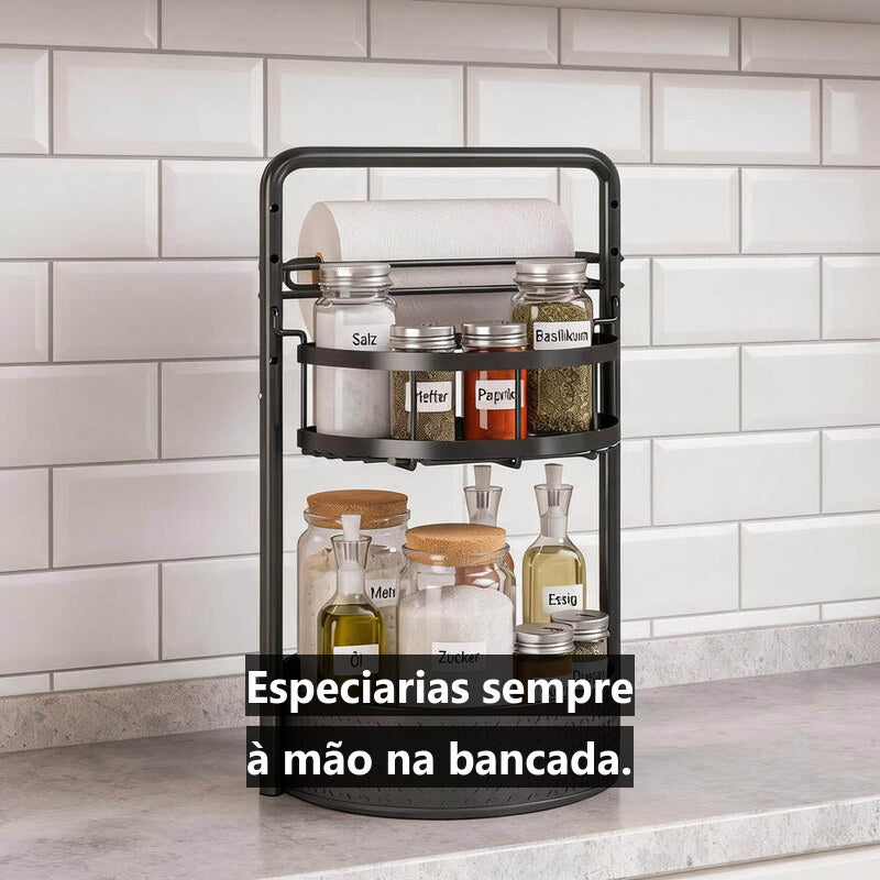 Carrossel de Temperos 360° — 2 Níveis, Base de Metal